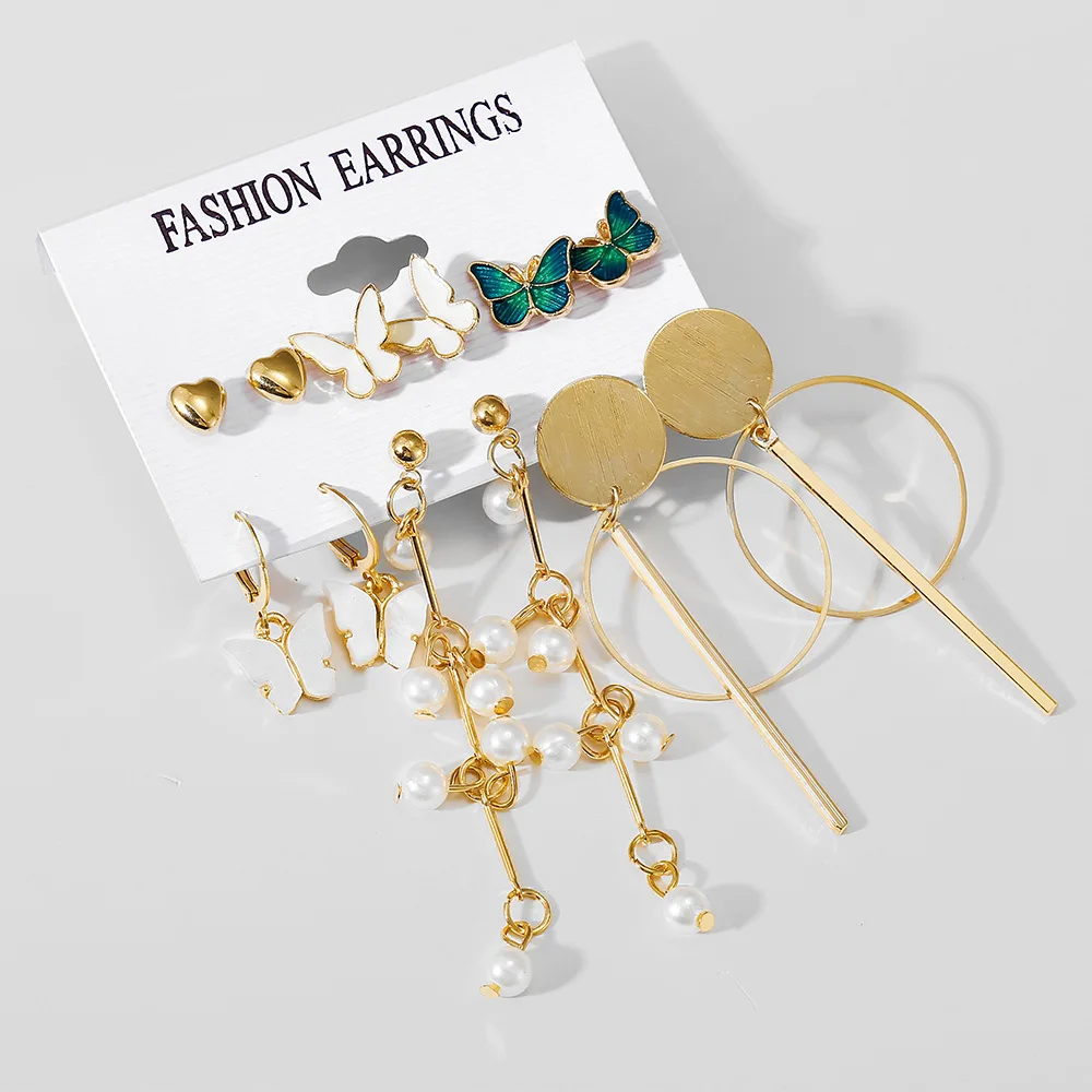 6 Piece Set Faux Pearl Hoop Earrings for Women Creative French Retro Gold Tone Premium Lightweight Daily Wear Hypoallergenic