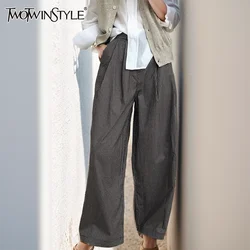 TWOTWINSTYLE Loose Streetwear Plaid Colorblock Wide Leg Pants For Women High Waist Korean Fashion Trousers Female Autumn Clothes