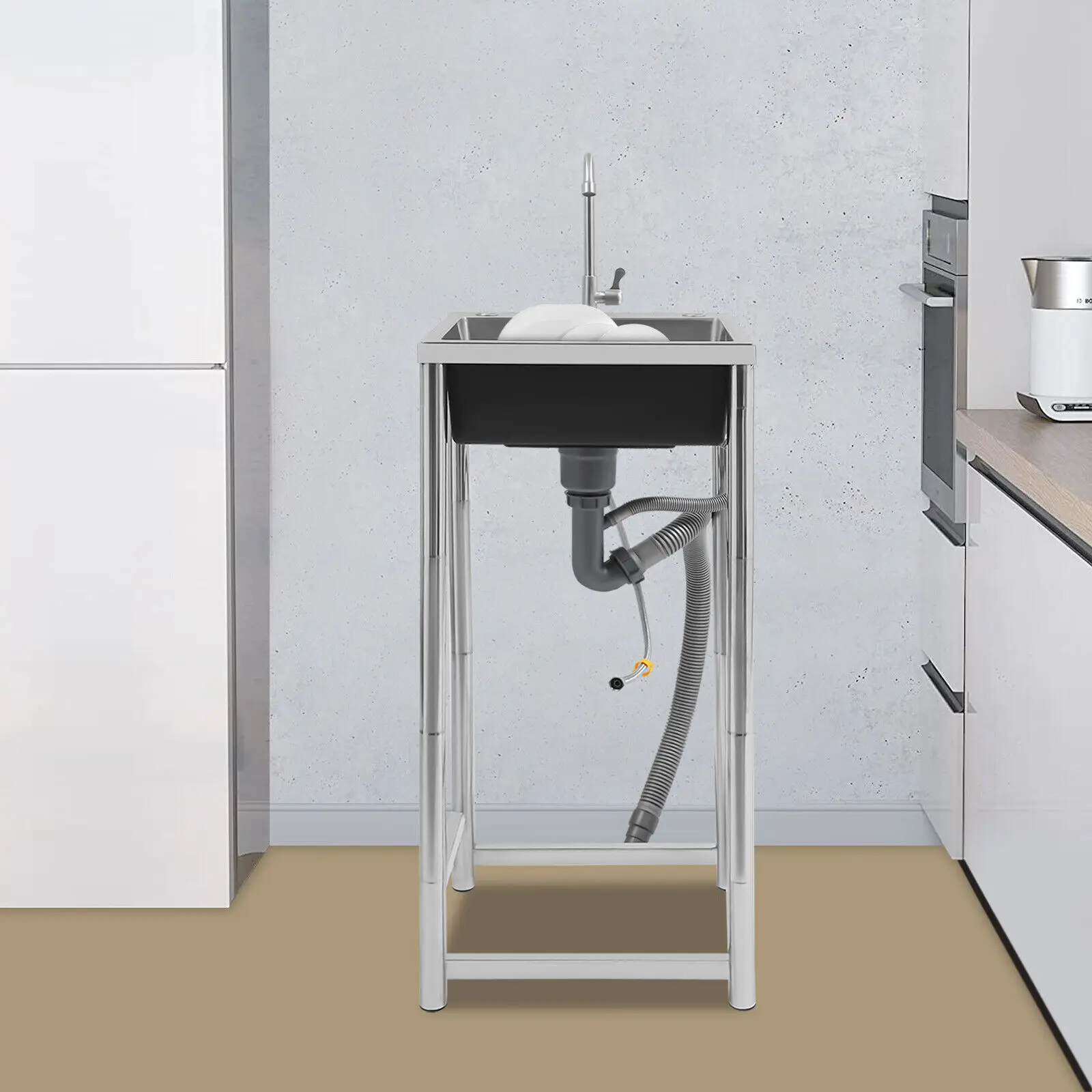 

Отдельно стоящая раковина из нержавеющей стали с краном — универсальная раковина с одной чашей для домашнего или коммерческого использования