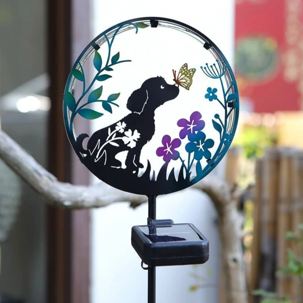 Imagem -05 - Outdoor Solar Animal Lamp Jardim Iron Art Cat e Dog Ground Insertion Lamp Lawn And Courtyard Decorative Light