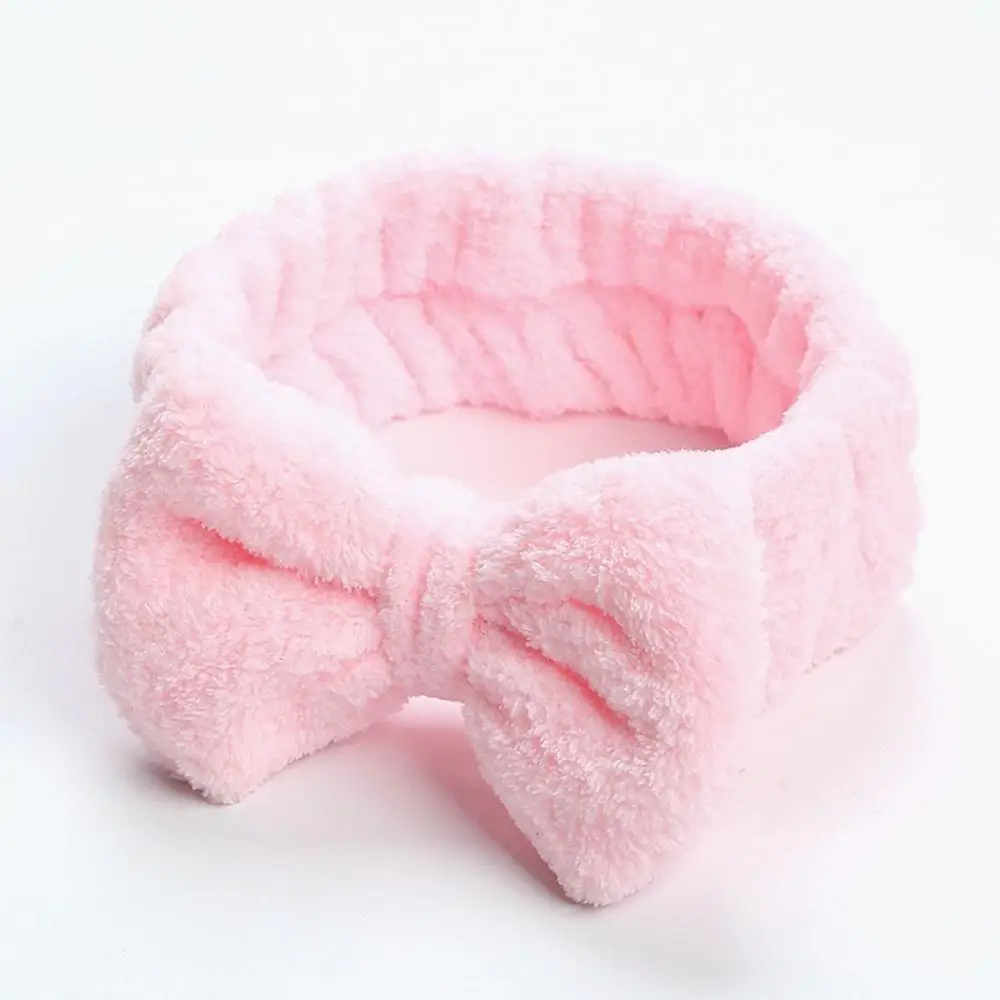 1pc Headbands Bow Shower Elastic Hair Band Coral Fleece Headbands For Washing Face Head Wraps For Makeup Cosmetic Sweet Headband