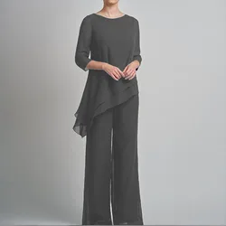 Abiti in Chiffon per la madre della sposa eleganti mezze maniche grigie 2022 pantalone 2 pezzi Plus Size abito per gli ospiti della festa nuziale