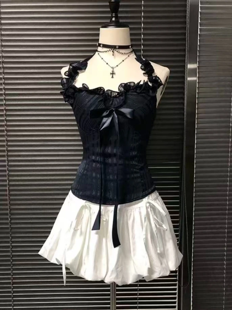 

Французский сексуальный дизайн, жилет на шнуровке, женский слинг с бантом Millennium Sweet Spice Girl Y2k, топы, новый ретро, горячий цыпленок, эстетичная одежда 90-х годов