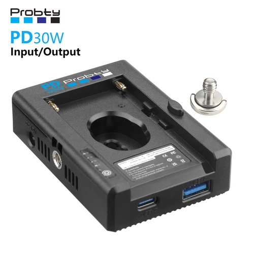 Imagen 1 del producto Placa adaptadora de batería NP-F para batería Sony NP-F con puerto de carga PD30W, puerto de salida de D-TAP de 12V y 8,4 V, indicador LED de batería baja
