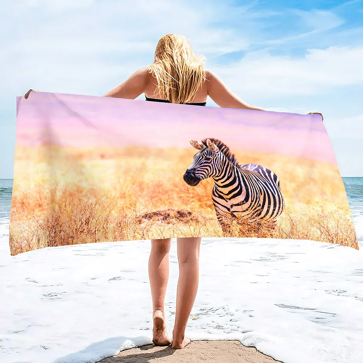 Zebra Beach Towels Oversized Microfiber Soft Large Absorbent Bath Towel Quick Dry Sand Proof for Travel Swimming Bathroom Pool