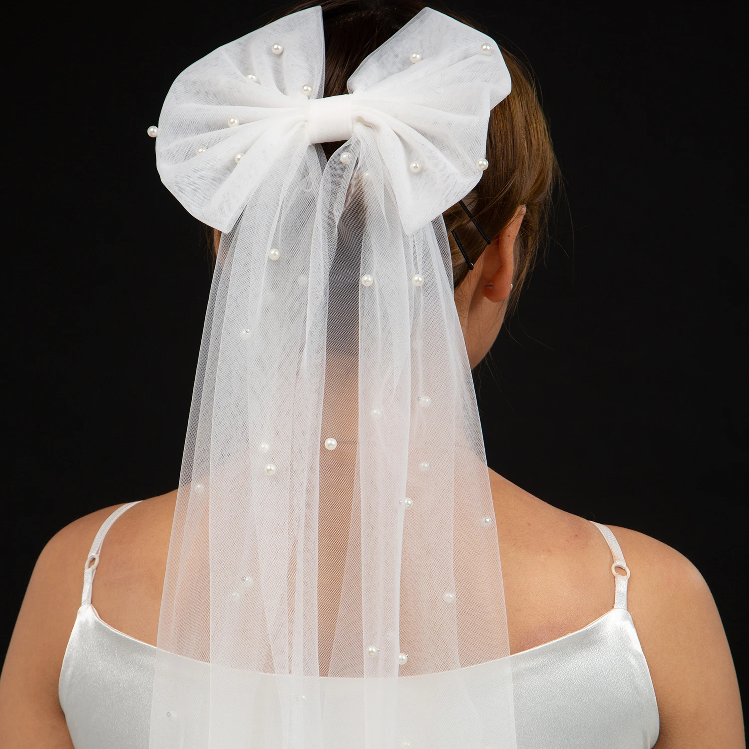 NZUK-velo de novia con perlas para niñas, Mini velo de novia con cuentas, accesorios para despedida de soltera y comunión