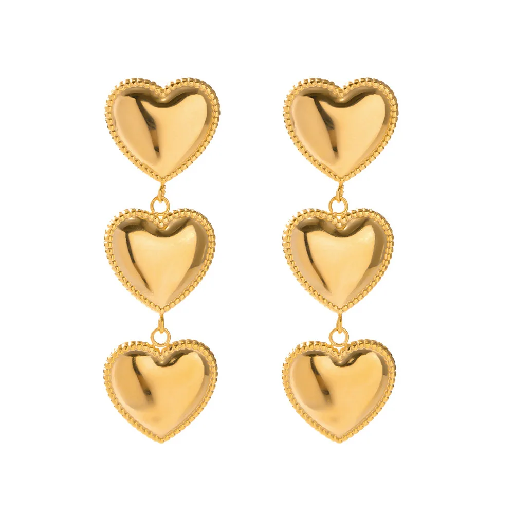 

Stainless Steel PVD 18K Gold Plated Tarnish Waterproof Triple Heart Drop Earrings For Woman Jewelry Wholesale Trendy
