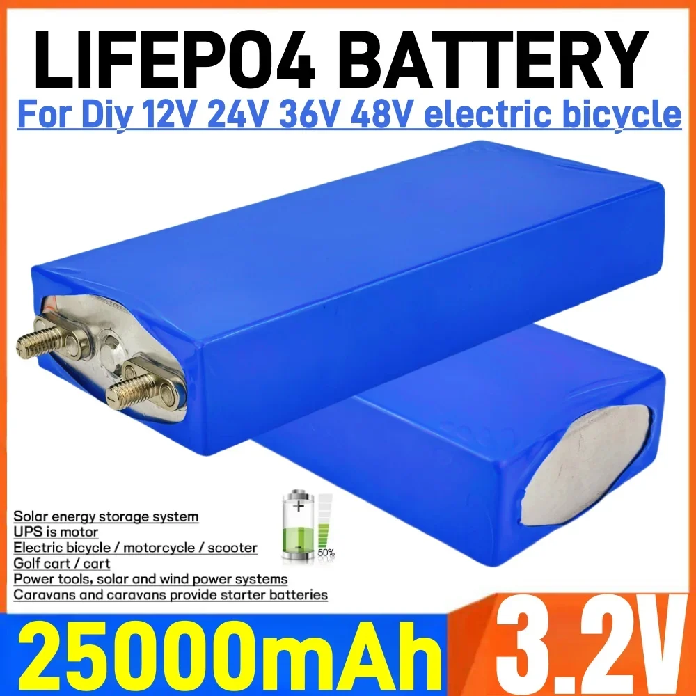 

3.2V 25000mAh LiFePO4 Battery Cell Lithium Iron Phosphate Deep Cycles for DIY 12V 24V 36V 48V UPS Solar Power 25Ah