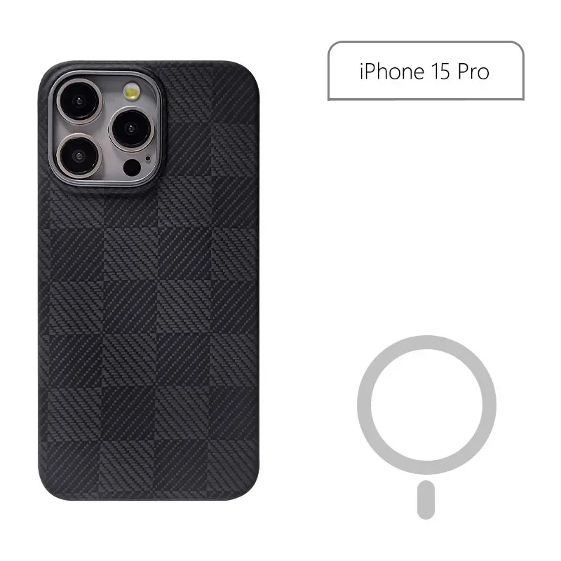 

Genuine Carbon Fiber Magsafe Case For iPhone 15 14 Pro Max Ultra Thin Hard Matte Grids Camouflage Pattern Matte Armor Back Cover