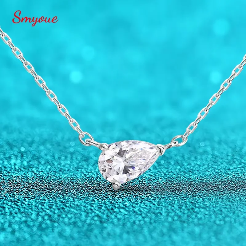

Smyoue 18-каратное ожерелье из муассанита с покрытием 1CT 2CT 3CT грушевидной огранки для женщин, классическая лабораторная подвеска с бриллиантами GRA, цепочка из стерлингового серебра 925 пробы