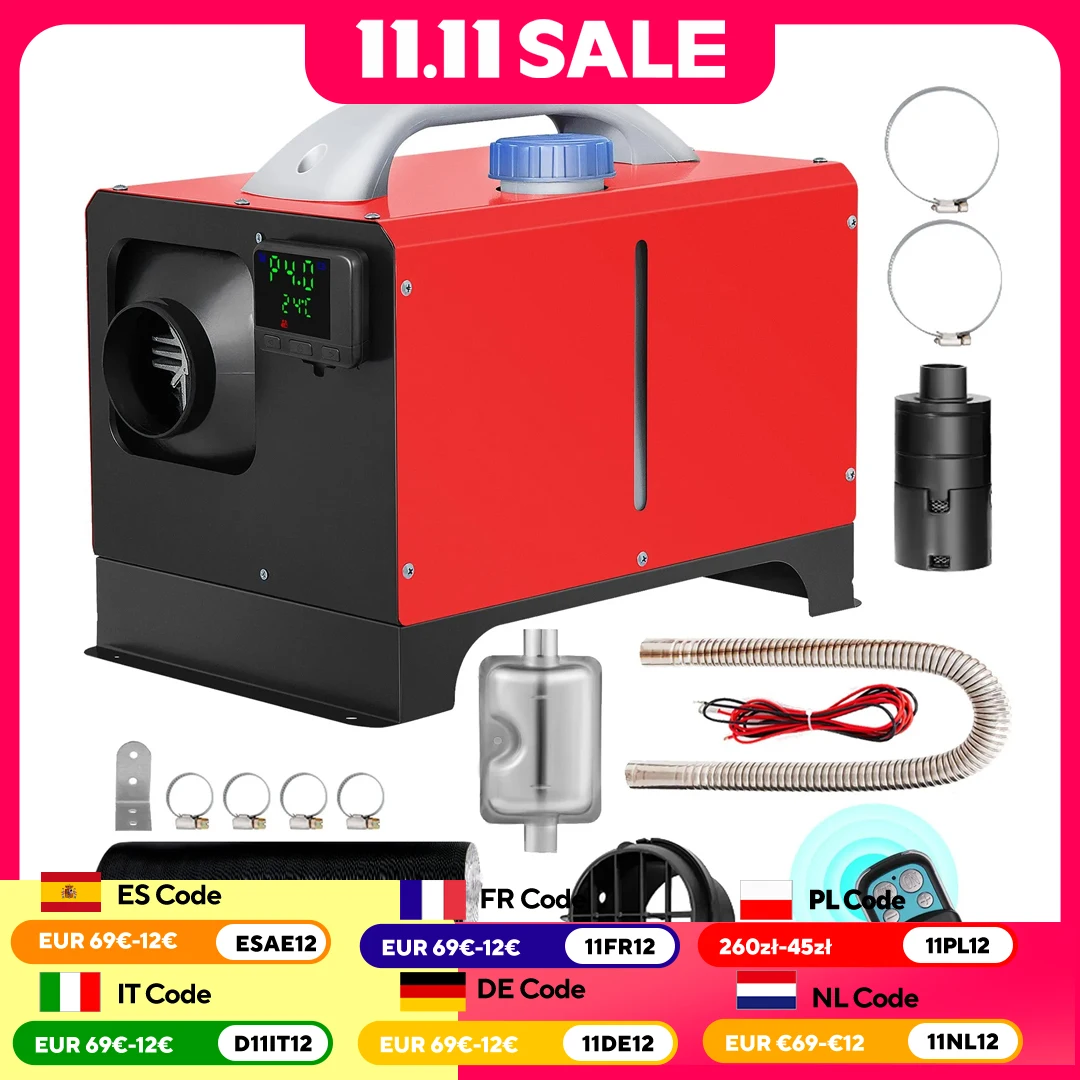 VEVOR dízel légfűtő, minden az egyben, 8 kW-os dízelfűtő 12 V, gyorsfűtés, dízel állófűtő fekete LCD kijelzővel és távirányítóval