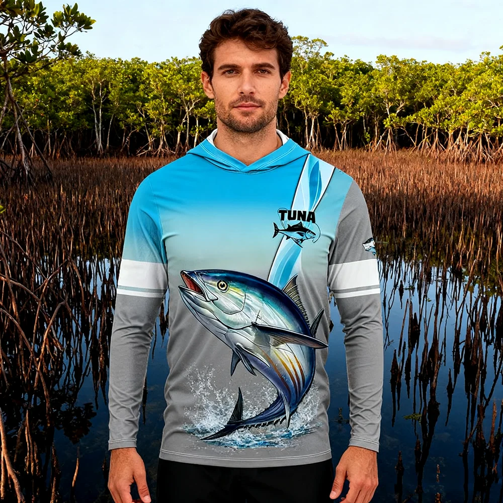 

UPF 50+ Uv Protection Quick Dry Tops Thin Breathable Outdoor Hoodie Printing Fishing Shirt Men's Long Sleeve Performance Shirt