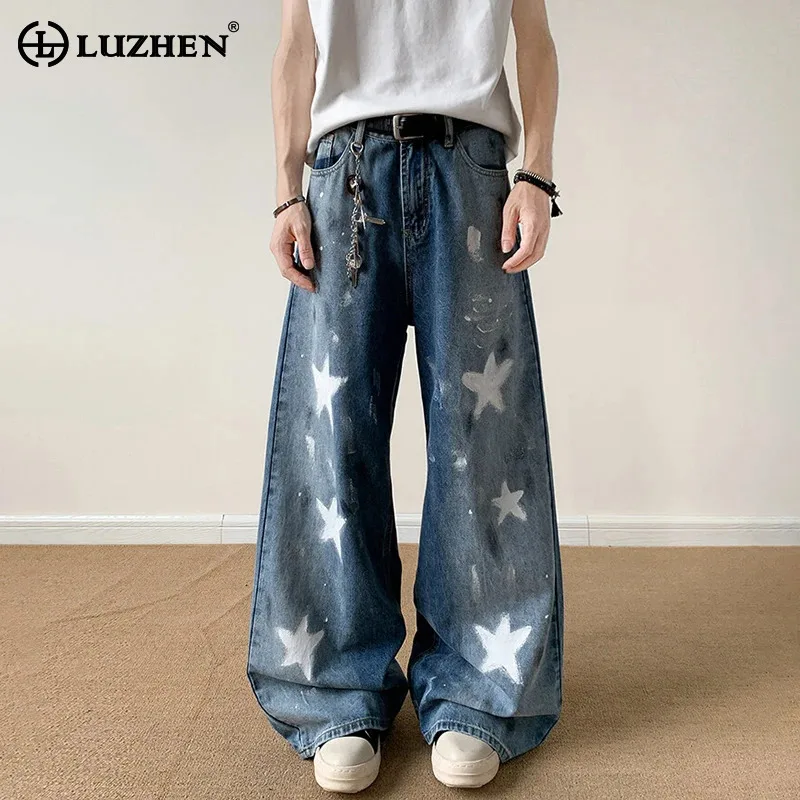 

LUZHEN Five-pointed Star Printed Loose Straight Denim Pants Men's 2025 New Streetwear High Quality Original Casual Jeans JY3104