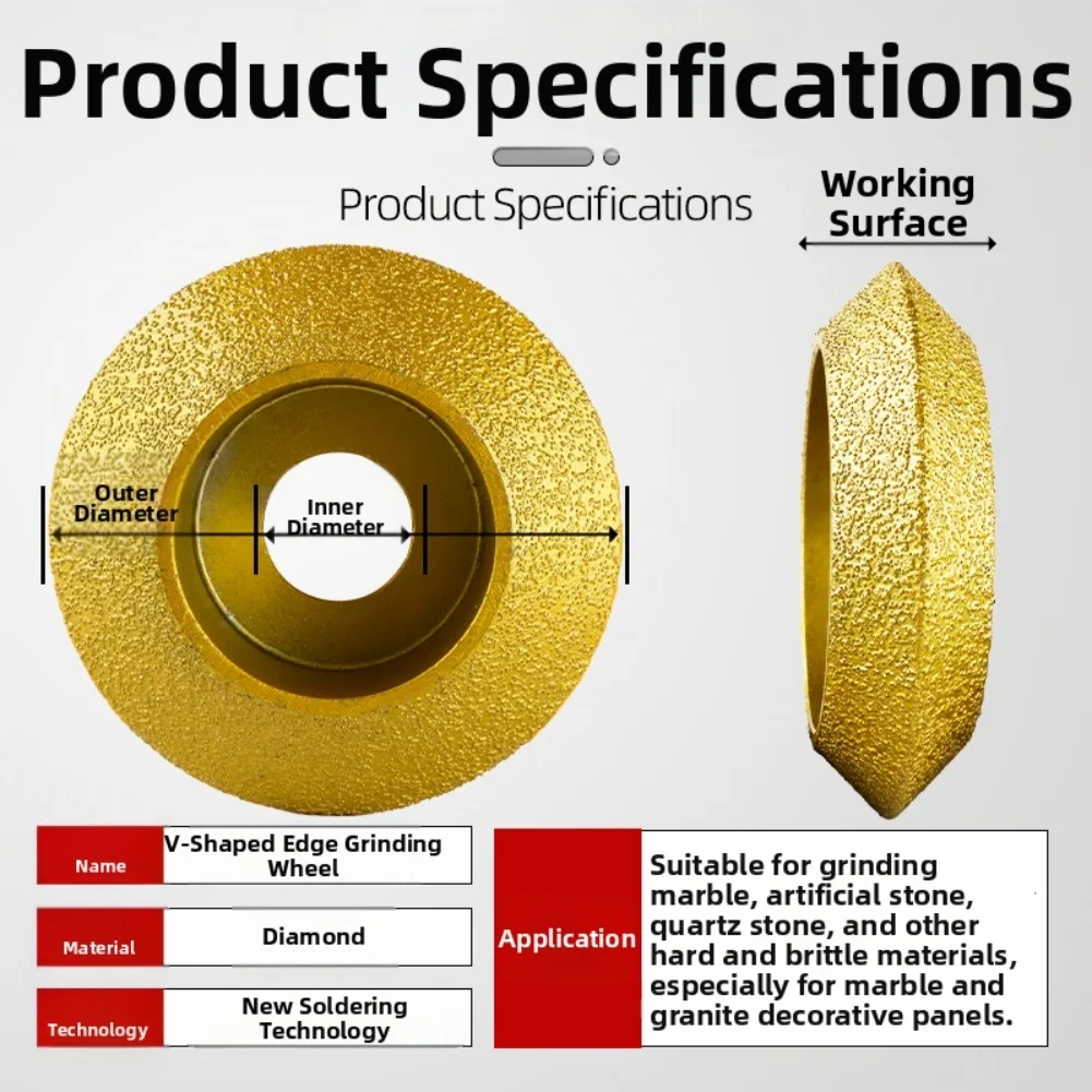 3inch 75mm V Shape Dry Vacuum Brazed Grinding Wheel Edging Profile Grinding Disc Edge Marble Edging Profile Grinding Disc