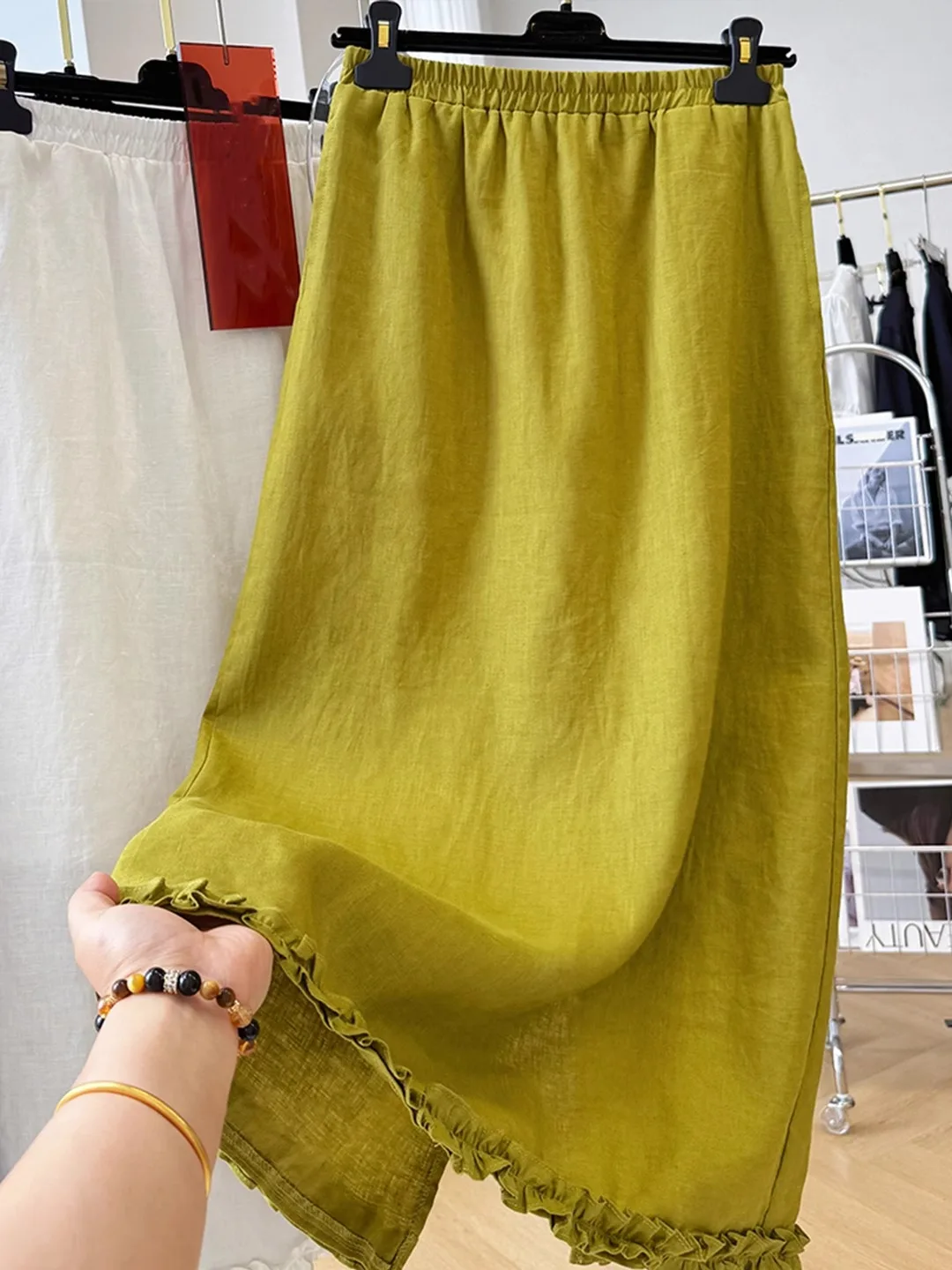 

Льняная свободная женская юбка трапециевидной формы с асимметричным подолом и высокой талией в стиле ретро, юбка-миди с деревом ain Summer Faion для поездок на работу