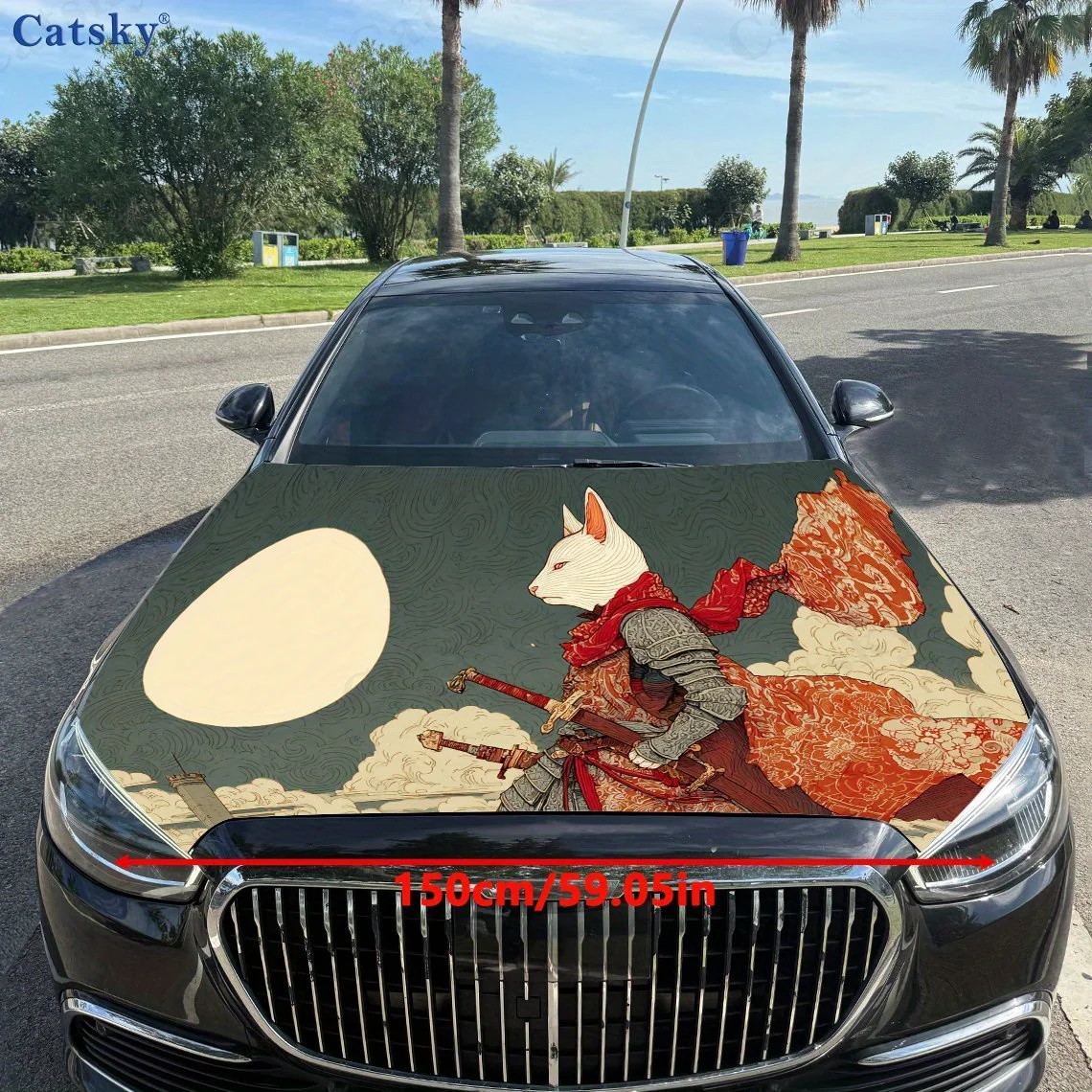 Moon Cat Warrior Print,car Hood Stickers,PVC Waterproof Self Adhesive Car Hood Sticker,car Hood Decoration Protection Stickers,