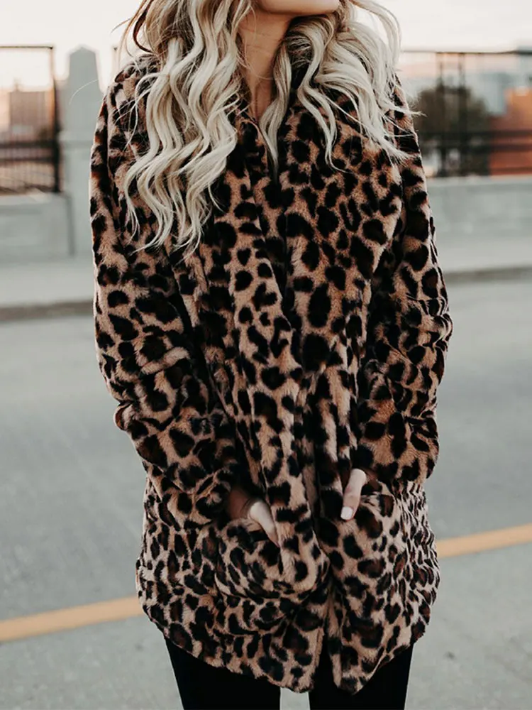 Autumn Leopard Faux Fur Coat Women Long Winter Coat Woman Warm Ladies Fur Jacket Female Plush Teddy Coat Outwear