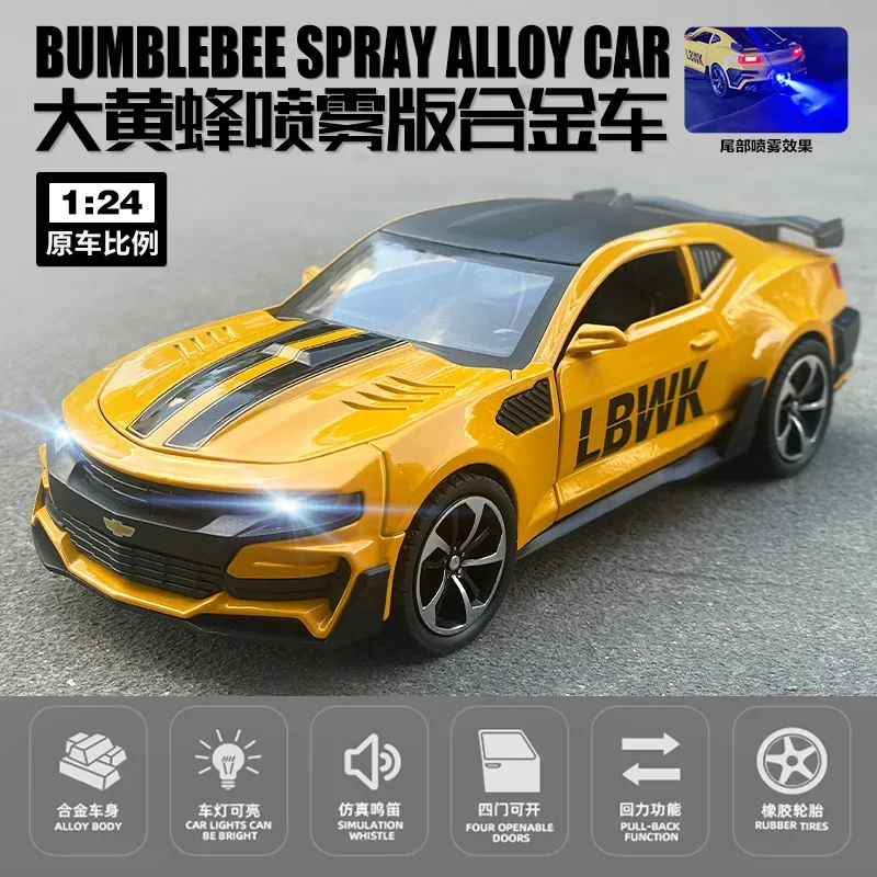 1: 24 Chevrolet  Bumblebee Camaro spray Alloy Acousto Optic Return Sports Car Model Gift