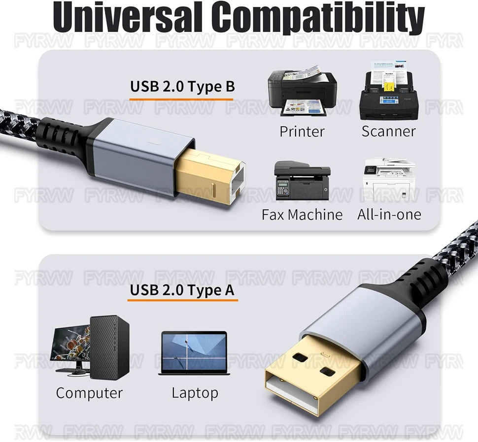 USB-Drucker kabel USB-A-B-Drucker kabel USB-Midi-Scanner kabel USB 2.0-Druckerkabel für HP Canon Dell Epson Lexmark 3m 5m Kabel – Detail 5