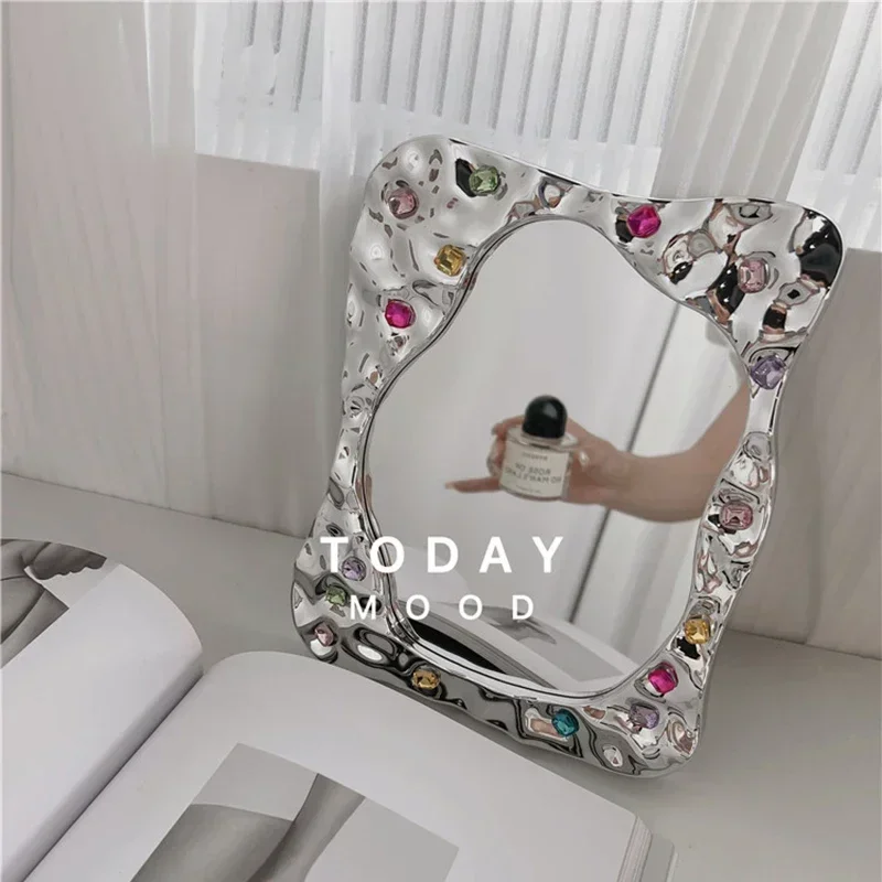 

Косметика, зеркало для спальни, художественное эстетическое компактное роскошное зеркало в стиле фанк, скандинавское зеркало для ванной комнаты, украшение для пары, Chambre