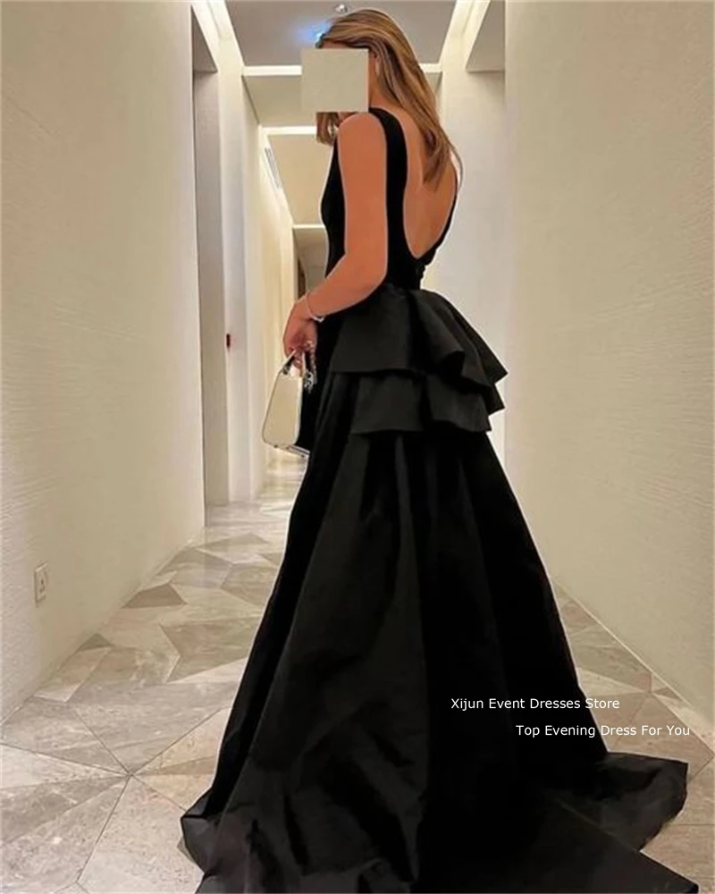 Xijun Black Evening Dress Sexy Formal Prom GownOccasion Saudi Arabric Prom Dresses Backless 2023 For Women Sweep Bow Train