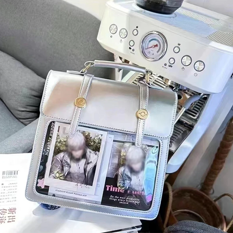 اليابانية JK Itabag شفافة بو الجلود المتناثرة نمط DIY الديكور حقيبة ظهر تحمل على الكتف للنساء الفتيات أنيمي المعرض تأثيري #4