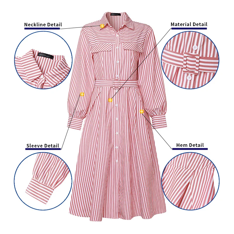 ZANZEA 2026 Frühling Gestreiften Kleid Frauen Elegante Revers Hals Langarm Hemd Kleid Stilvolle Büro Arbeit Midi Kleider Gürtel Robe