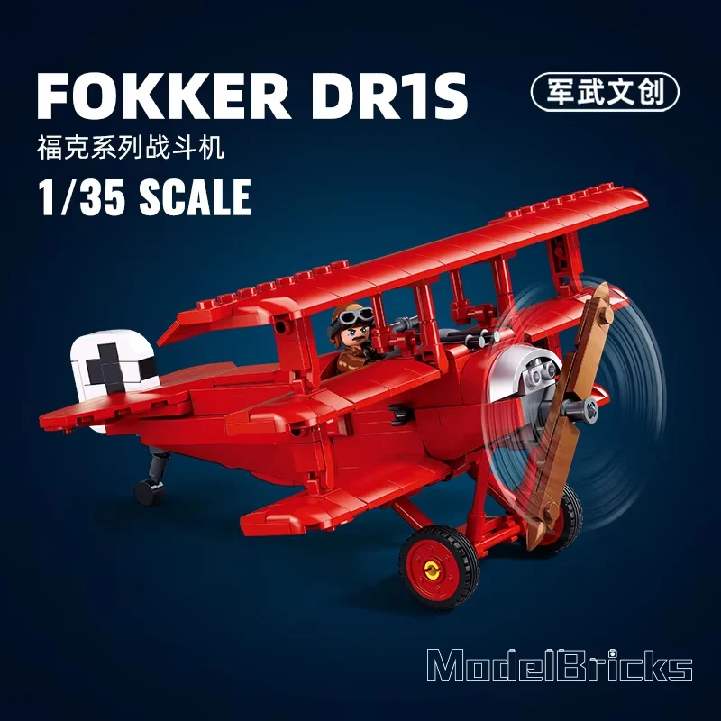 Sluban 1/32 Fokker DR-1, Bloques de Construcción de Modelo de Avión de Combate, Avión Militar del Barón Rojo, Juego de Ladrillos DIY, Juguetes y Regalos para Niños