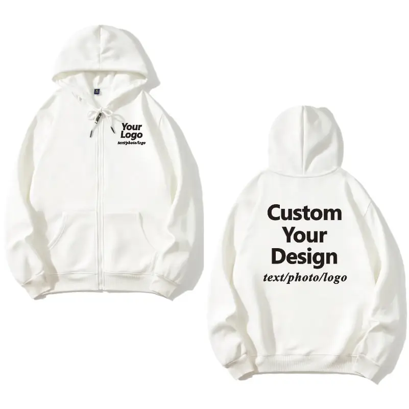 Custom Logo Thick Fleece Full Zipper Hoodie Embroidery Warm Winter Sweatshirt Jacket Men Women Work Team Uniform 11 Colors