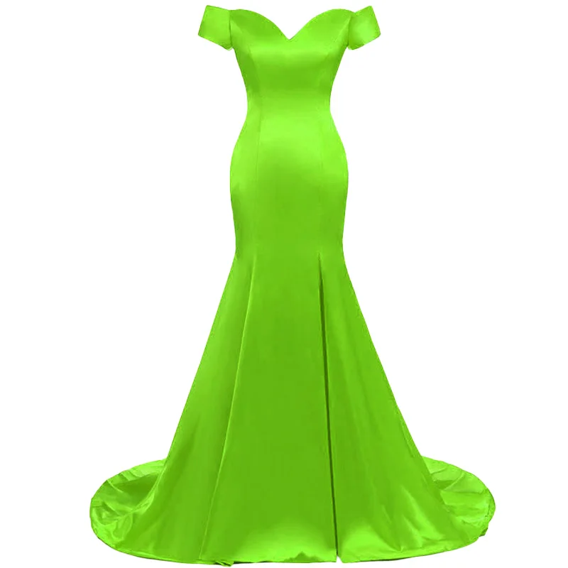 Green Mermaid Bridesmaid Dresses Satin Sexy V-neck Off Shoulders Simple Elegant Wedding Party Dress African Evening Robe