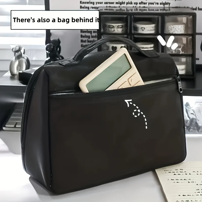 Extra-Large Polyester Pencil Case, Durable & Spacious, Multi-Purpose for School, Office, Makeup Storage, Portable Design