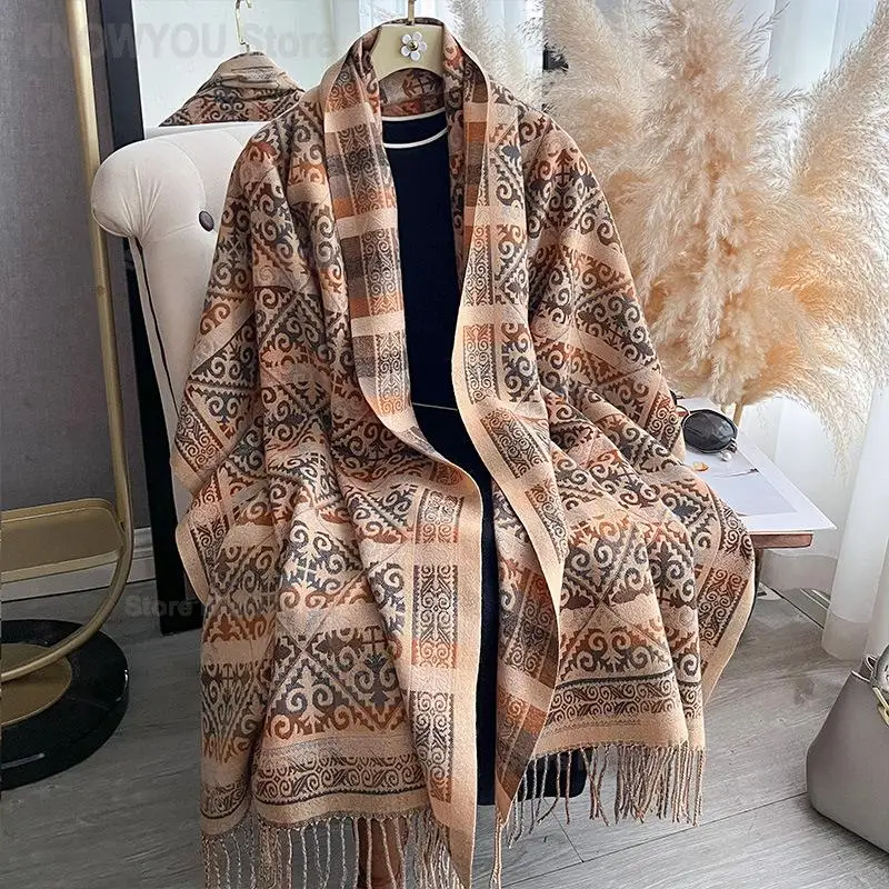 Women Fresh Light Blue Rhombus Pattern Scarf Autumn Winter Large Soft Warm Versatile Shawl Wrap Accessory for Daily Casual