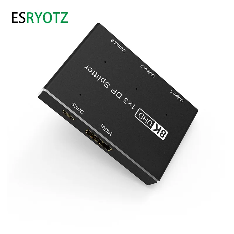 DisplayPort Splitter 1 in 3 Out 8K@30Hz 4K@144Hz DP 1.4 Triple Splitter MST SST Hub Adapter 1*3 Port for 3 Ultra HD Display Port