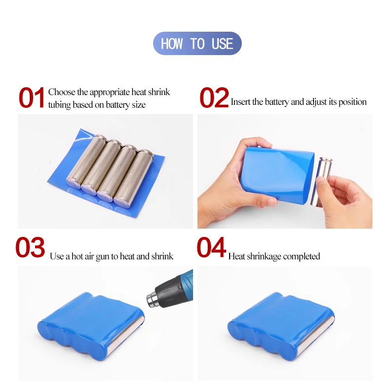 1m 18650 Lipo Battery PVC Heat Shrink Tube Pack Width 17mm ~ 80mm Insulated Film Wrap lithium Case Cable Sleeve Blue Multi