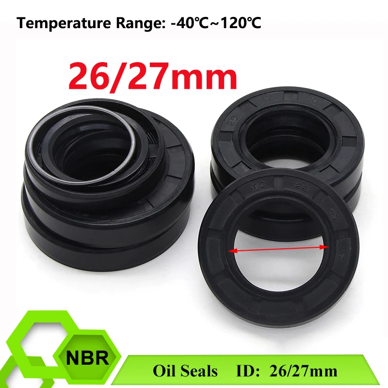 2/5pcs Black NBR Oil Seal ID26/27mm TC-26/27*34/35/37/38/47/48/52/55*6/7/8/10mm Nitrile Rubber Shaft Double Lip Sealing Gaskets