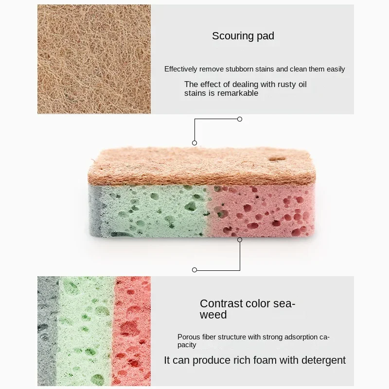 Natural Dish Scrubbing  Kitchen Cleaning Sponge Rub Wood Pulp Cotton Dishwashing Sponge Scouring Pad Kitchen Rag Dish Cloth