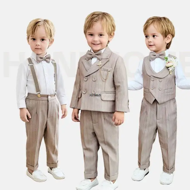 Children Khaki Luxurious Birthday Dress Kids Beaufitul Photograph Suit Boys Formal Wedding Party Performance Dance Tuxedo Wear