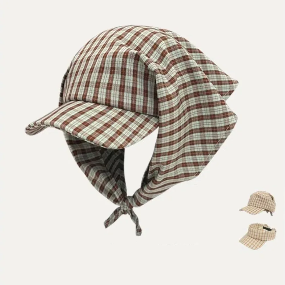 Topi Jilbab Tali Kotak-kotak Baru Topi Bisbol Dapat Disesuaikan Perlindungan UV Topi Matahari Sejuk Musim Panas