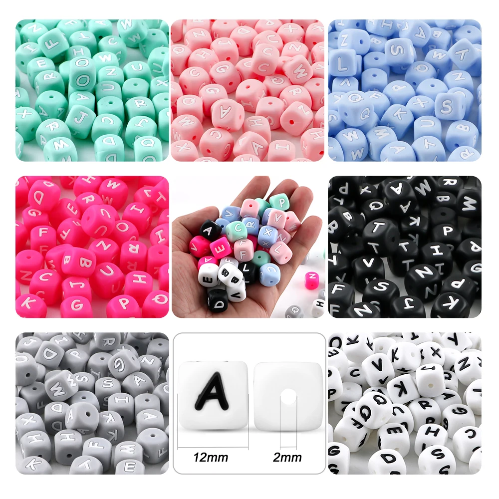 

20pc/Lot 7colors English Silicone Letters Beads 12mm For Jewelry Making DIY Personalized Pacifier Chain Bracelet