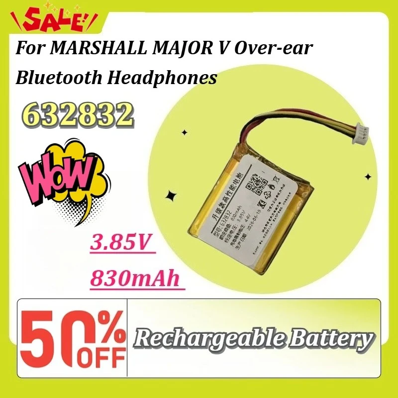 New 632832 3.85V 830mAh 4 Wire Li-Po Rechargeable Battery Replacement For MARSHALL MAJOR V Over-ear Bluetooth Headphones