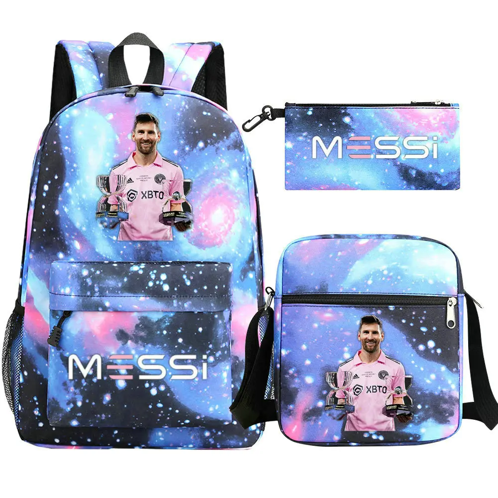 3pcs Lighiweight Sports Messi Backpacks Simple Capacity Women Men Outdoor Travel BackpacksTeens Laptop School Bag Shoulder Bag