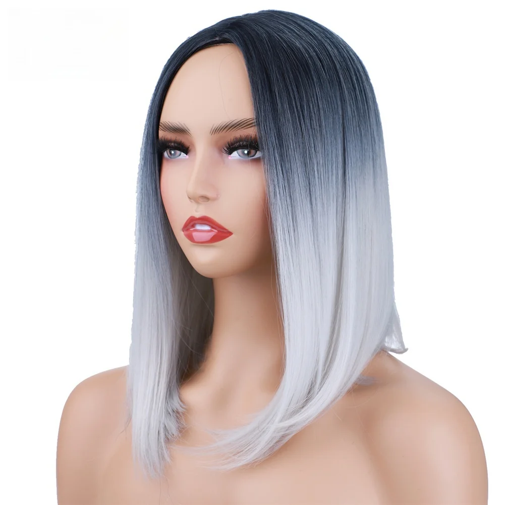 Lydia Gray Blonde Bug Ombre Synthetic Wigs Short Straight Bob Wigs for Women Middle Part Lolita Cosplay Hair Heat Resistant
