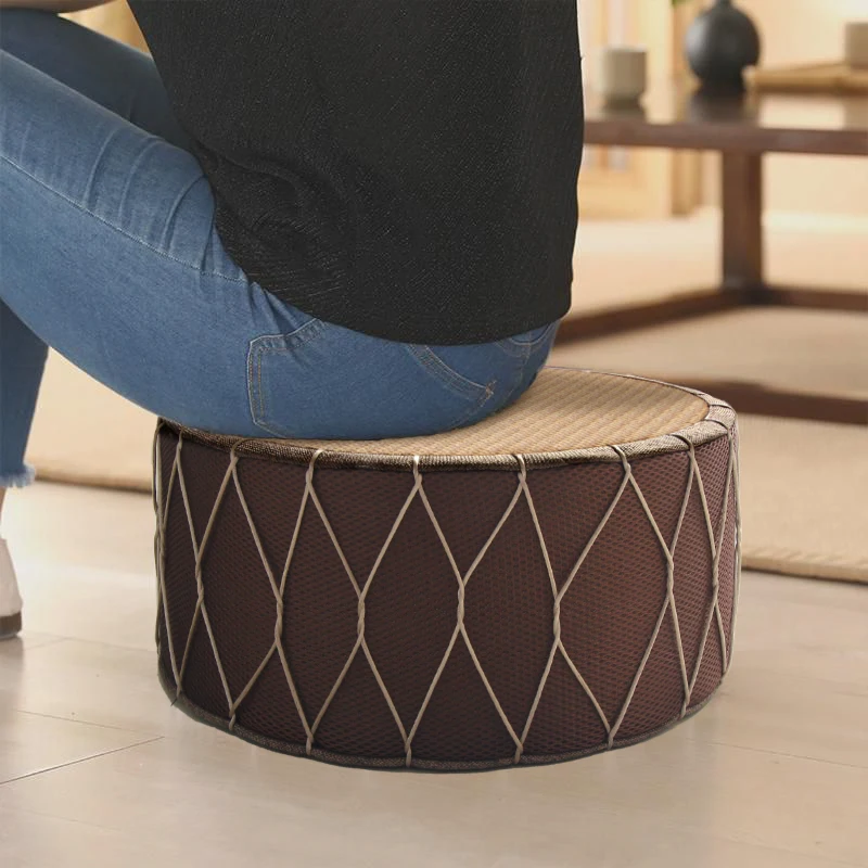 Japanese Style round Tatami Cushion Pouf Footstool Minimalist Entryway Shoe Stool Living Room Light