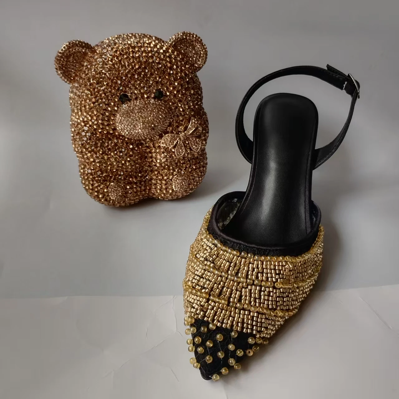 

LNATISNOVA Золотистые блестящие туфли и сумка с блестящими стразами, комплект для вечеринки и свадьбы, босоножки на высоком каблуке-шпильке и клатч с бриллиантами