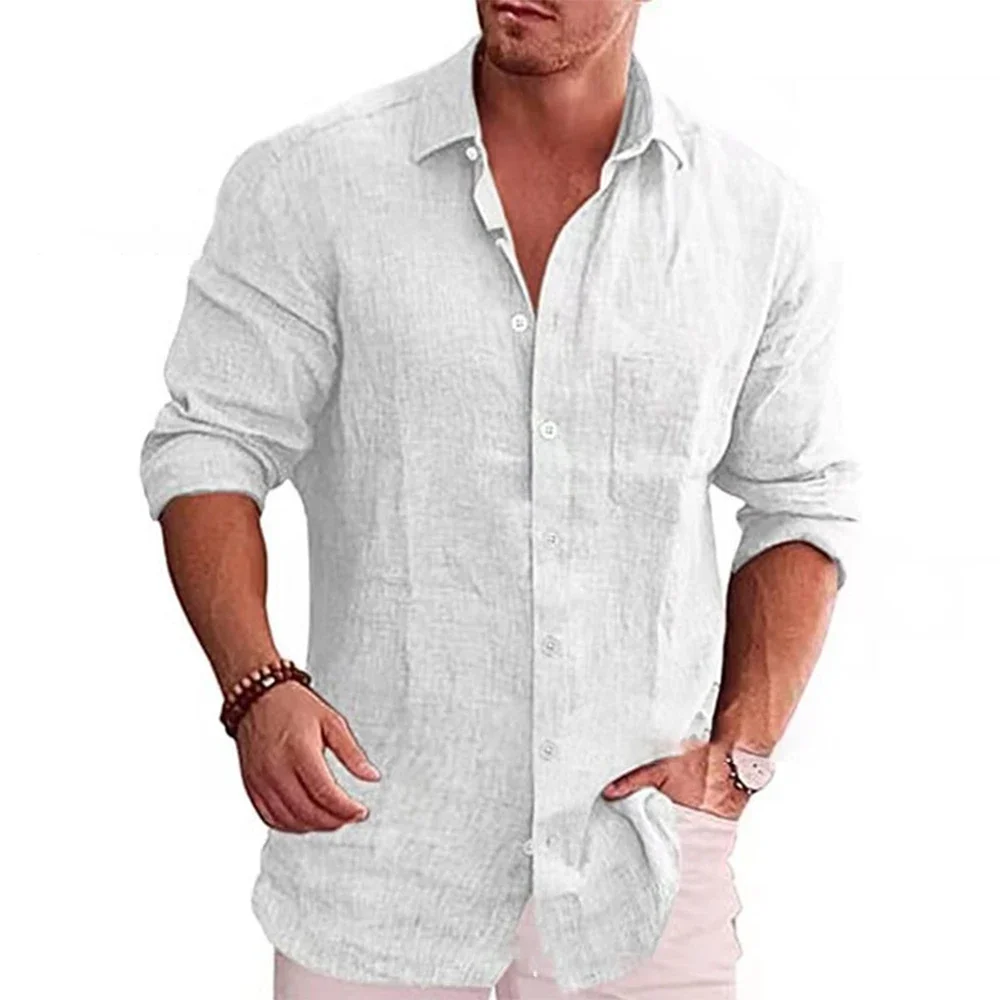 

T Shirt Mens Tops Daily Home Solid Baggy Blouse Button-down Comfort Cotton Linen Long Sleeve Shirt High Quality