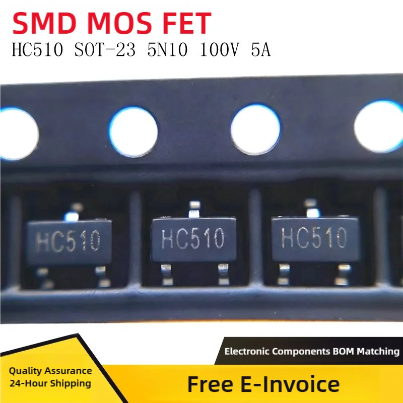 5N10 Surface Mount MOS Field-Effect Transistor Silk-Screened HC510 SOT-23 100V/5A Low Voltage Low Iinternal Resistance