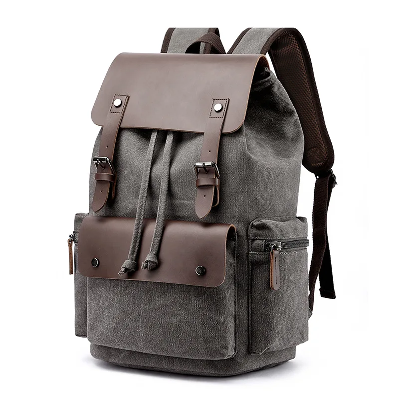 Vintage Canvas Rugzak Voor Mannen 15.6 Inch Laptop Rugzak Casual Schooltas Voor Tiener Grote Capaciteit Reisrugzak