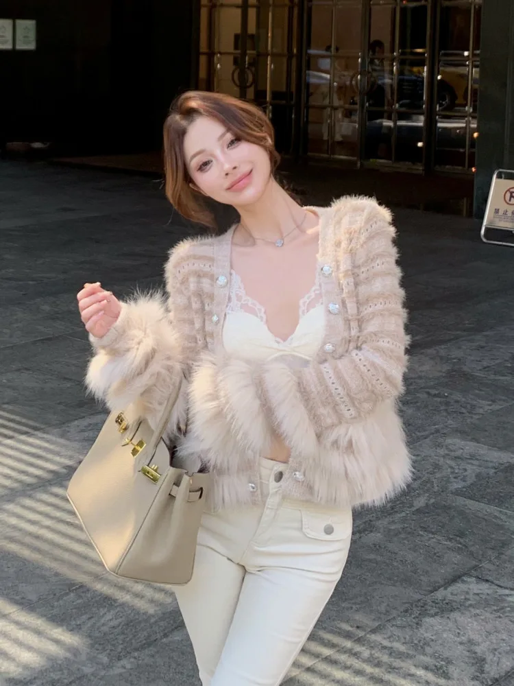 High Quality Sweater Cardigan Coat Women 2024 New Korean Fashion Casual Elegant Long Sleeve Knitted Top Knitwear Outerwears Pull