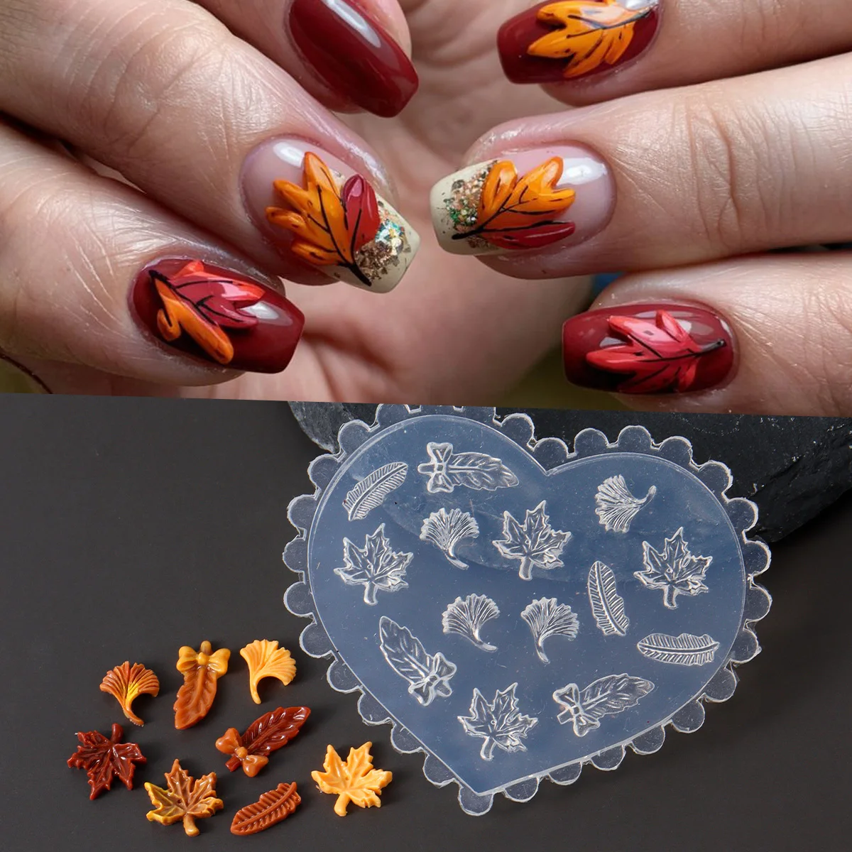 Ginkgo And Maple Leaf Shaped 3D Silicone Mold,Autumn Leaves Resin Nail Art Molds Yellow Leaves Nail Charms Templates Gel Polish