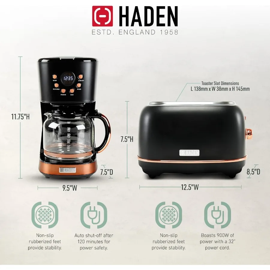 محمصة خبز من الفولاذ المقاوم للصدأ ذات فتحة واسعة مكونة من شريحتين مع 12 كوبًا قابلة للبرمجة ماكينة صنع القهوة بالتنقيط ماكينة القهوة باللون الأسود #5